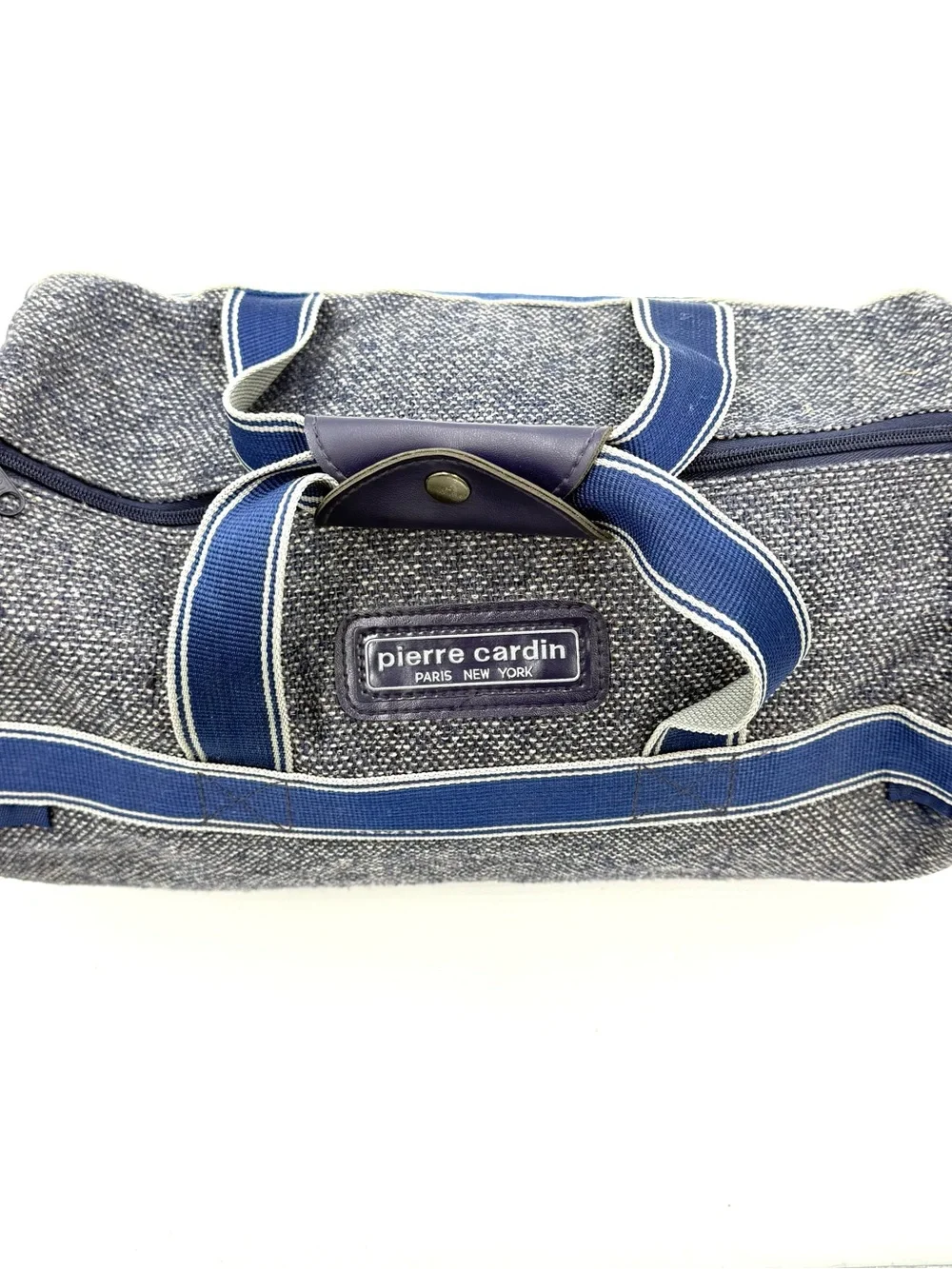 Men’s Vintage Pierre Cardin Blue & White Textured Duffel Bag (B0003)